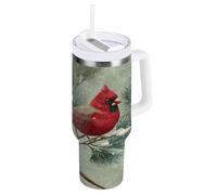 Cgiub Vaso de 40 onzas con popote y tapa, botella de agua de acero inoxidable aislada al vacío, taza de viaje con asa, taza de café helado a prueba de fugas, mantiene las bebidas calientes y frías