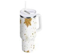 Cgiub Vaso de 40 onzas con popote y tapa, con aislamiento al vacío, de acero inoxidable, taza de viaje con asa, a prueba de fugas, mantiene las bebidas calientes y frías