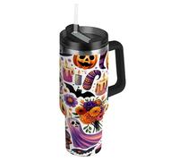Cgiub Vaso de Halloween Boo Pumpkin de 1200 ml con asa y pajita, vaso de acero inoxidable aislado al vacío, sin BPA, a prueba de fugas, taza de café de viaje, apto para portavasos de coche