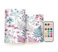 Cgiub Velas sin llama de flores coloridas, 2 unidades, funciona con pilas, velas LED parpadeantes con control remoto y temporizador para fiestas, bodas, decoración del hogar