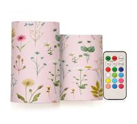 Cgiub Velas sin llama de flores coloridas, 2 unidades, funciona con pilas, velas LED parpadeantes con control remoto y temporizador para fiestas, bodas, decoración del hogar