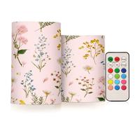 Cgiub Velas sin llama de flores coloridas, 2 unidades, funciona con pilas, velas LED parpadeantes con control remoto y temporizador para fiestas, bodas, decoración del hogar