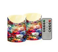 Cgiub Velas sin llama de flores coloridas con temporizador, 2 unidades, funciona con pilas, parpadeantes, sin llama, velas LED para decoración de vacaciones, hogar, boda, chimenea