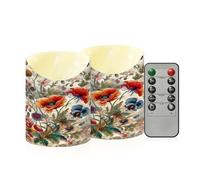 Cgiub Velas sin llama de flores coloridas con temporizador, 2 unidades, funciona con pilas, parpadeantes, sin llama, velas LED para decoración de vacaciones, hogar, boda, chimenea