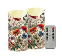 Cgiub Velas sin llama de flores coloridas con temporizador, 2 unidades, funciona con pilas, parpadeantes, sin llama, velas LED para decoración de vacaciones, hogar, boda, chimenea