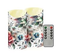 Cgiub Velas sin llama de flores coloridas con temporizador, 2 unidades, funciona con pilas, parpadeantes, sin llama, velas LED para decoración de vacaciones, hogar, boda, chimenea
