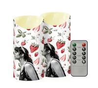 Cgiub Velas sin llama de fresa con temporizador, 2 unidades, funciona con pilas, parpadeantes, sin llama, velas LED para decoración de hogar, boda, chimenea