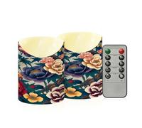 Cgiub Velas sin llama de peonías coloridas con temporizador, 2 unidades, funciona con pilas, parpadeantes, sin llama, velas LED para decoración de hogar, boda, chimenea
