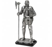 CGJcgjhHU Figura Caballero Medieval de Resina Armadura Plata Decoración,C | Guerrero 18 cm pintado a mano con armas y escudos para escritorio estantería librería salón despacho y coleccionistas