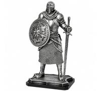 CGJcgjhHU Figura Caballero Medieval de Resina Armadura Plata Decoración,D | Guerrero 18 cm pintado a mano con armas y escudos para escritorio estantería librería salón despacho y coleccionistas