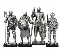 CGJcgjhHU Figura Caballero Medieval de Resina Armadura Plata Decoración,E | Guerrero 18 cm pintado a mano con armas y escudos para escritorio estantería librería salón despacho y coleccionistas