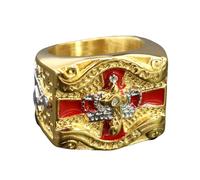 CGJseFH Anillos vintage, Anillo de Caballeros Templarios del Rito York - Corona y cruz acero titanio en tono dorado, joyería unisex(U)