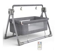 CGJseFH moisés, Cuna Musical De 5 Velocidades + Bluetooth, Columpio, Carillón Viento Animal Colgante for Cochecito, Adecuado for Bebés 0 A 36 Meses,Rosado(Grey)