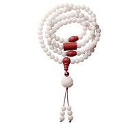 CGJseFH Pulsera de cuentas de oración, Collar de semillas Bodhi blanco 108, pulsera cuentas envuelta con cinabrio Real, Rosario Buda Mala 8Mm for cantar meditación
