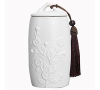 CGJseFH urna para Mascotas, Urnas pequeñas for Cenizas de Adultos, miniurnas funerarias cremación for Mascotas, urnas cerámica Hechas a Mano for, Perros y Gatos(White,Chrysantheme)