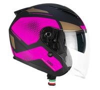 CGM Casco de Cara Abierta, 136G DNA Galaxy Negro Fucsia neón Mate, M (57-58 cm)