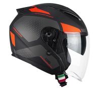 CGM Casco de Cara Abierta, 136G DNA Galaxy Negro Naranja neón Mate, L (59 cm)