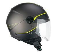 CGM Casco de Cara Abierta, 167G FLO Way Antracita Amarillo neón Satinado Largo, M1 (56 cm)