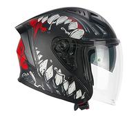 CGM Casco Open Face 127X Deep FREAKER Negro Rojo Mate, L (59cm)