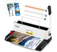 CGOLDENWALL Encuadernadora Espiral Metalica, 34 Agujeros, Perforadora de 15 Hojas (70g), Encuadernadora de 120 Hojas, Paso 3:1, Máquina de Encuadernación Wire con Kit Inicial, para Oficina, Escuela,A4