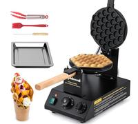 CGOLDENWALL Máquina de Bubble Waffles Comercial, Antiadherente, 1400W | Temporizador 0-5 Min, Temperatura Ajustable 50-250°C, Rotación 180°, Acero Inoxidable, Gofrera Máquina Burbujas para Snack