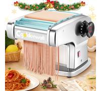 CGOLDENWALL Máquina de Pasta Eléctrica Fresca, Motor de 135W con 4 Cuchillas (2 mm/2.5 mm/4 mm/9 mm) y 9 Grosores Ajustables de 0.5-5 mm, Protectora de ABS, Acero Inoxidable para Espaguetis