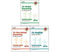 CGP 11+ Gl Razonamiento verbal, razonamiento no verbal, libro de práctica de inglés y pruebas de evaluación, conjunto de colección de 3 libros