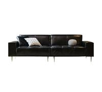 CGTENBS American Vintage - Sofá de cuero pequeño para sala de estar, color negro, cera de aceite, bloque de tofu (260 x 93 x 82 cm)