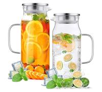 CGTQROVR Jarra de agua de vidrio de 2 piezas jarra de vidrio 1600 ml de tapa y boquilla de gran capacidad de agua transparente perfecta para jugo jarro té helado