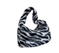 CGUOHU Bolso de mano felpa suave for mujer, bandolera informal for axila, lápiz labial, llavero Para Trabajo Vacaciones(White BlackB)