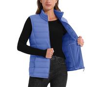 CGUOHU Chaleco Acolchado Mujer Chalecos acolchados con cuello levantado y cremallera for mujer, chalecos cálidos sin mangas for exteriores, chaquetas ligeras acolchadas for(Light Blue,XXL)