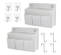 CGUOHU Pack of 2 Wall Organiser Bag Hanging Baskets with Large Mesh Compartment and 3 Pockets Door Space Saving Storage para Almacenamiento(White)
