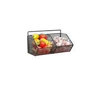 CGUOHU Wall-Mounted Green Onion Ginger Garlic Storage Rack Punch-Free Kitchen Multi-Functional Basket Organizer for Spices Herbs para Almacenamiento(Black 2 Grid)