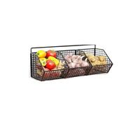 CGUOHU Wall-Mounted Green Onion Ginger Garlic Storage Rack Punch-Free Kitchen Multi-Functional Basket Organizer for Spices Herbs para Almacenamiento(Black 3 Grid)