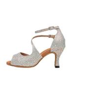 CGUOHU Zapatos De Baile Latino Zapatos de Baile Latino con Diamantes imitación Brillantes, Suela Blanda, Zapatos Cuadrados Profesionales, Cha-cha Salsa Rumba(Golden Heel 6cm,4.5)