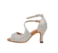 CGUOHU Zapatos De Baile Latino Zapatos de Baile Latino con Diamantes imitación Brillantes, Suela Blanda, Zapatos Cuadrados Profesionales, Cha-cha Salsa Rumba(Golden Heel 7.5cm,8.5)