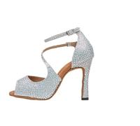 CGUOHU Zapatos De Baile Latino Zapatos de Baile Latino con Diamantes imitación Brillantes, Suela Blanda, Zapatos Cuadrados Profesionales, Cha-cha Salsa Rumba(Silver Heel 6cm,4)