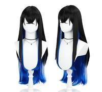 CGVG Anime Cosplay peluca Demon Slayer Cosplay larga recta negro y azul peluca para Cosplay Halloween Comic con (negro y azul)