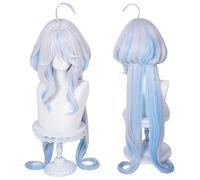 CGVG Genshin Impact Peluca larga rizada blanca y azul, para cosplay de anime, para fiesta de Halloween, disfraz de Comic con (blanco y azul)