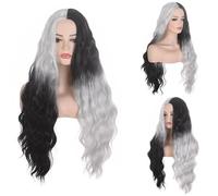 CGVG Peluca blanca y negra con rizos largos para mujer, para Halloween, cosplay, carnaval, fiesta de disfraces, disfraz de bruja