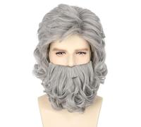 CGVG Peluca de disfraz de hombre viejo con barba, peluca de Papá Noel y barba gris para abuelo, asistente, profeta, mago, disfraz de mago, para Halloween, carnaval, cosplay