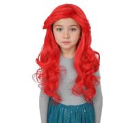 CGVG Peluca de sirena larga y rizada roja, peluca infantil, disfraz de sirena, disfraz de princesa para niñas, para cosplay, carnaval, Halloween (niños)