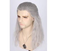 CGVG Peluca larga y ondulada gris para hombre, peluca de mago, disfraz de cosplay para hombre, para Halloween, cosplay, carnaval (2022)
