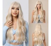 CGVG Peluca para mujer, rubia, larga, ondulada, rubia, con flequillo, uso diario, fiesta, carnaval