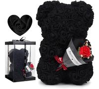 CH HIUBIE Oso de peluche rosa con diseño de flores, caja de regalo para San Valentín, aniversario, día de la madre, Navidad, cumpleaños, despedidas de soltera, totalmente hecho a mano (negro+caja de