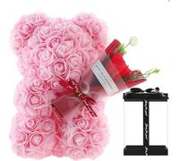 CH HIUBIE Oso rosa rosa oso de peluche flor caja de regalo para el día de San Valentín, aniversario, día de la madre, Navidad, cumpleaños, despedidas de soltera, totalmente hecho a mano (ros caja de