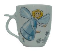 Cha Cult Taza de té de porcelana con diseño de ángel de la guarda (con copos de nieve, azul)