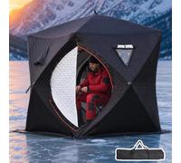 Chabola De Pesca En Hielo Al Aire Libre For 4-5 Personas, Fácil De Instalar | Tienda De Hielo Plegable Con Apertura De Chimenea, 3 Capas De Aislamiento, 2 Puertas + 2 Ventanas + 2 Ventilaciones