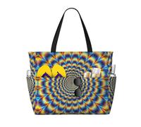 CHAbu Bolsa de playa con diseño de ilusión óptica en espiral, de gran capacidad, impermeable, con cremallera y bolsillos, para viajes, vacaciones, gimnasio, natación, Black, Talla única