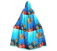 CHAbu Capa con capucha de tortuga con peces coloridos bajo el mar, disfraz de cosplay de la muerte, bruja, vampiros, diablo, fiesta de máscaras
